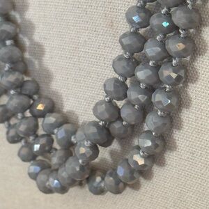Vintage Light Gray Aurora Borealis AB Beaded Long Necklace